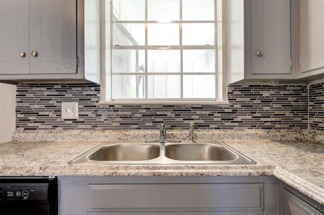 kitchen featuring dishwasher, a healthy amount of sunlight, decorative backsplash, and sink