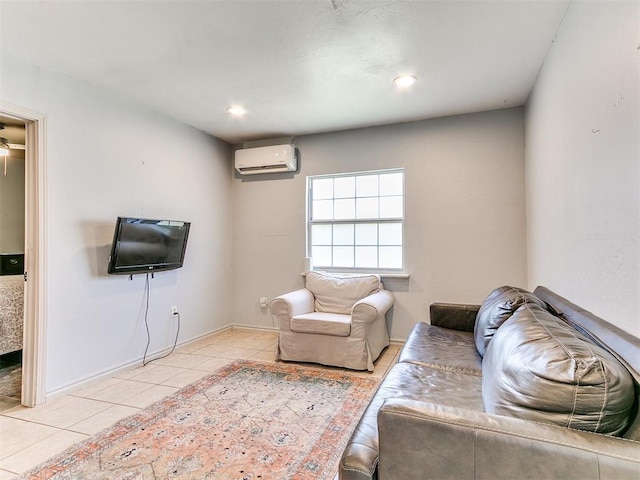 tiled living room featuring a wall mounted AC