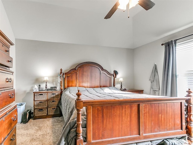 bedroom with ceiling fan and carpet floors