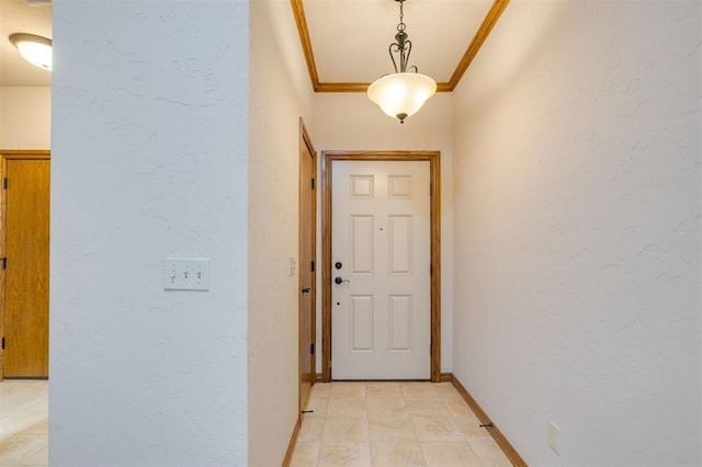 doorway featuring crown molding