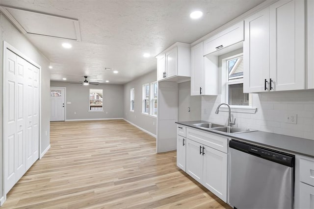 kitchen with white cabinets, stainless steel dishwasher, and sink