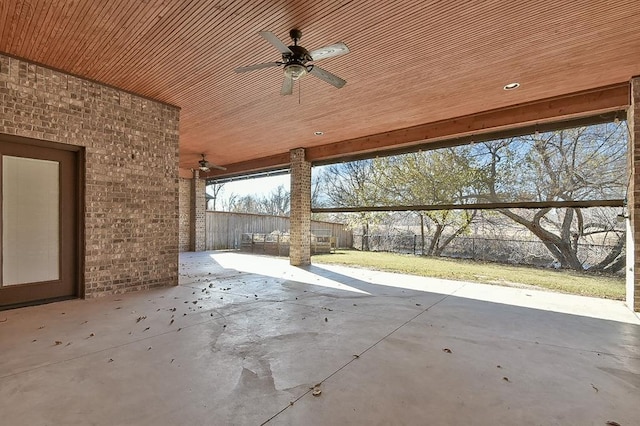 view of patio / terrace featuring a fenced backyard and ceiling fan