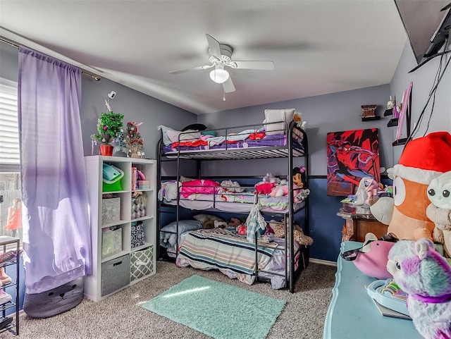 bedroom with carpet flooring and ceiling fan