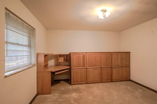 interior space featuring light colored carpet and multiple windows