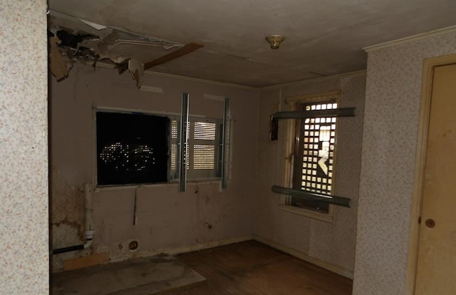 spare room featuring hardwood / wood-style flooring and crown molding