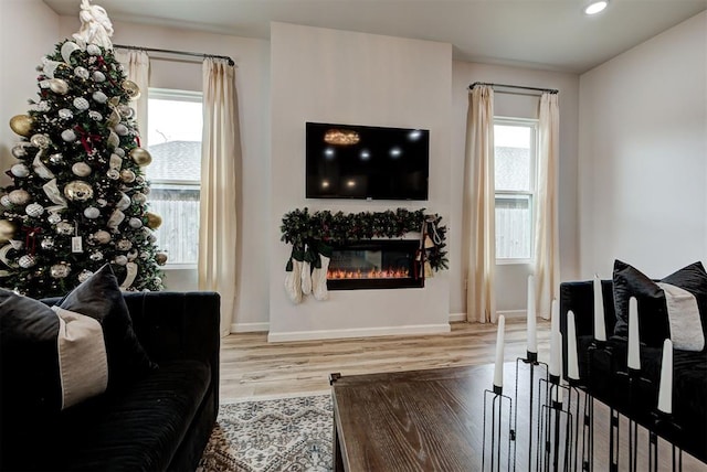 living room with light hardwood / wood-style floors