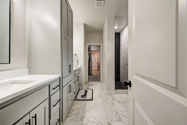 bathroom featuring vanity and a shower