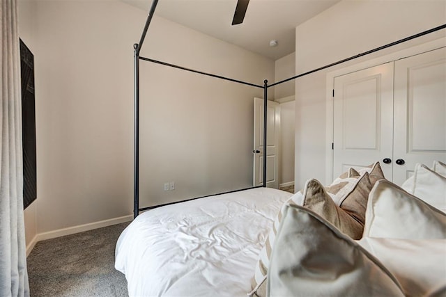 bedroom featuring carpet flooring and ceiling fan