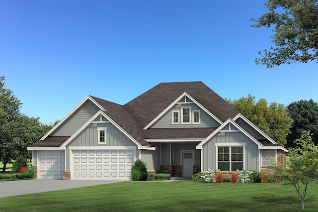 craftsman-style house with a garage and a front lawn