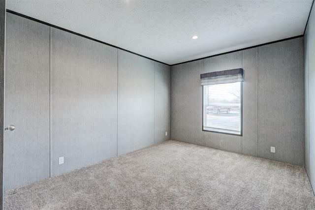 spare room featuring carpet and a textured ceiling