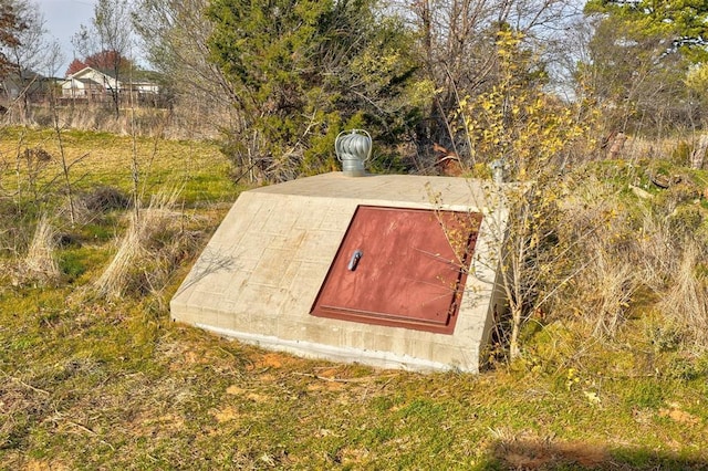 view of storm shelter