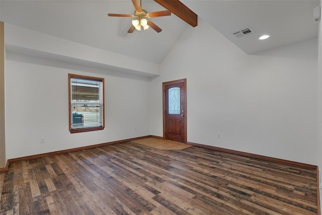 empty room with dark wood-type flooring and a healthy amount of sunlight