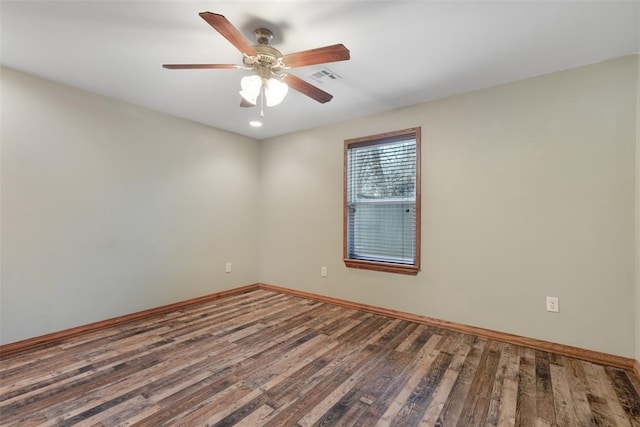 unfurnished room with hardwood / wood-style floors and ceiling fan