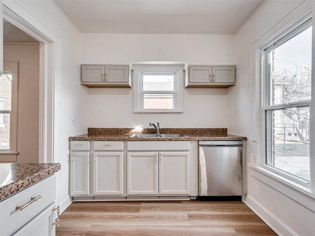 kitchen featuring stainless steel dishwasher, sink, and a wealth of natural light