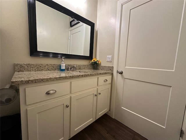 bathroom with wood-type flooring and vanity