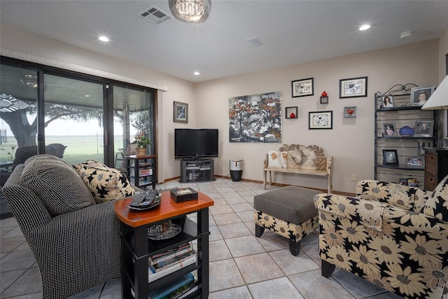 living room featuring light tile patterned floors