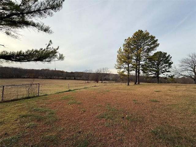 view of yard with a rural view and fence