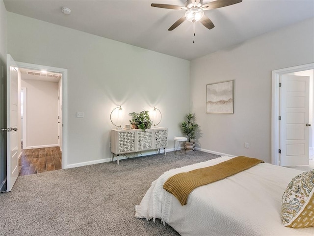 bedroom with carpet flooring and ceiling fan