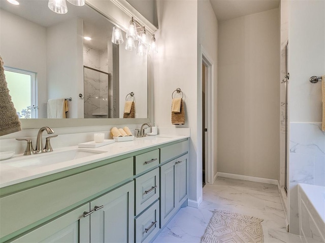 bathroom featuring vanity and walk in shower