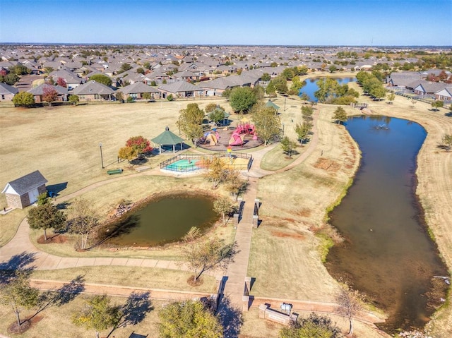 aerial view with a water view