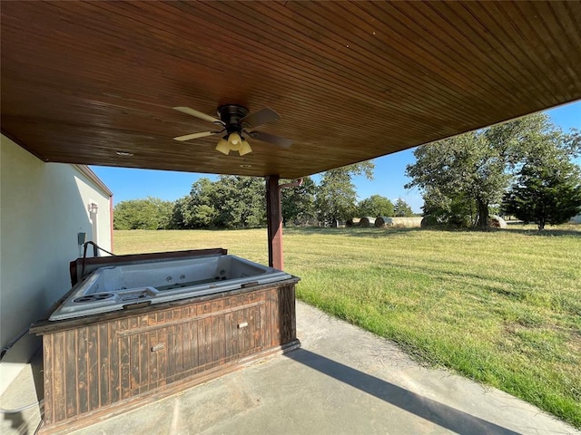 view of patio with a ceiling fan and area for grilling