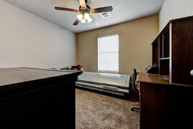 bedroom featuring carpet flooring and ceiling fan