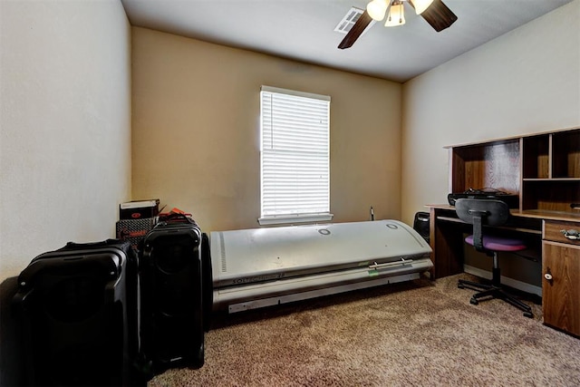 interior space featuring ceiling fan