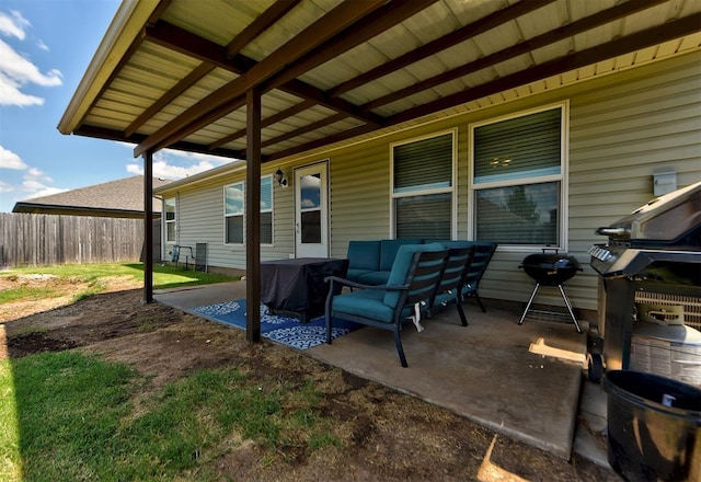 view of patio / terrace featuring an outdoor living space