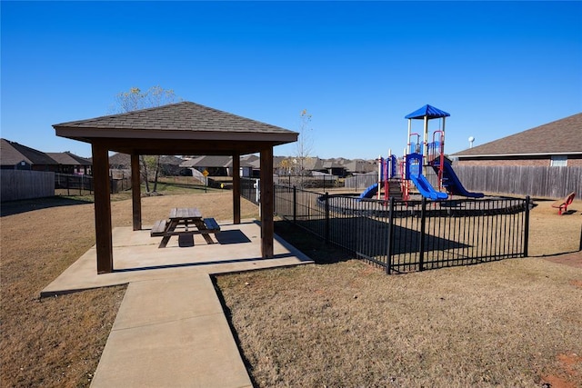 view of jungle gym featuring a gazebo