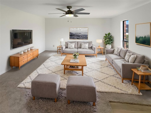 living room featuring ceiling fan