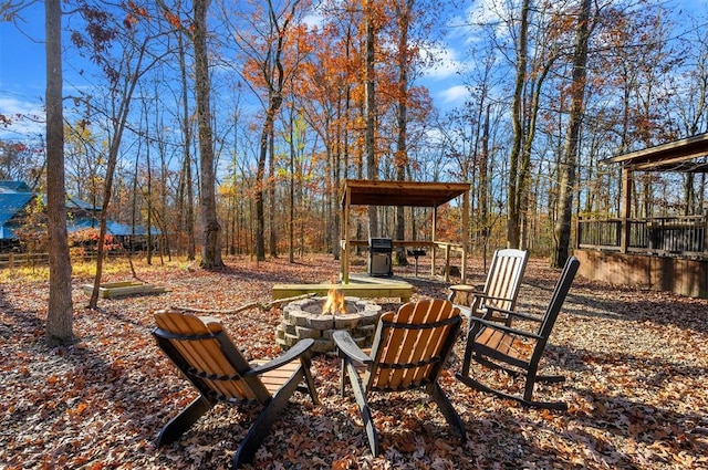 view of patio / terrace with area for grilling and a fire pit