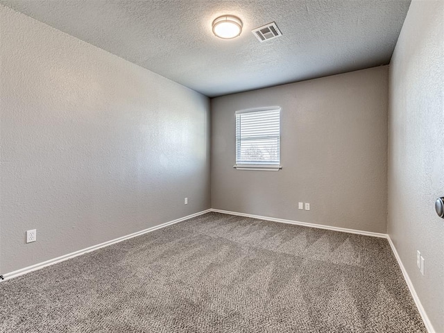 unfurnished room with carpet flooring and a textured ceiling