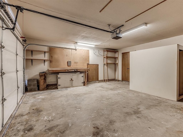 garage featuring a workshop area and a garage door opener