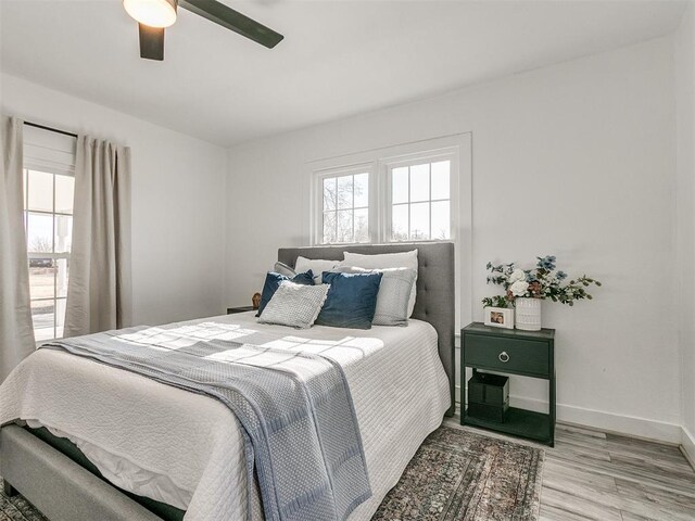 bedroom with ceiling fan and wood-type flooring