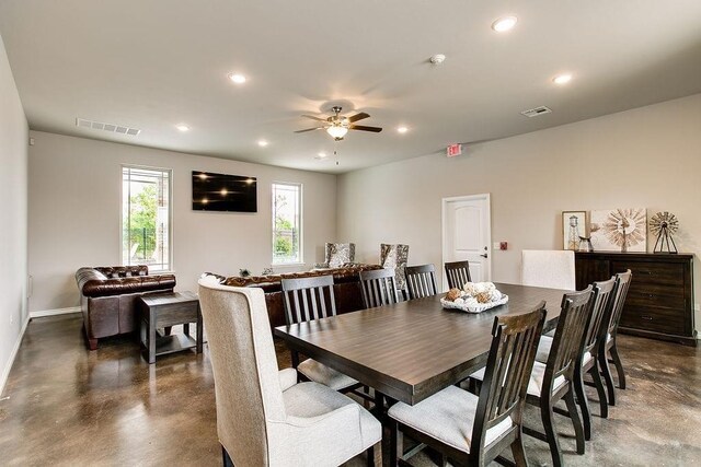 dining area with ceiling fan