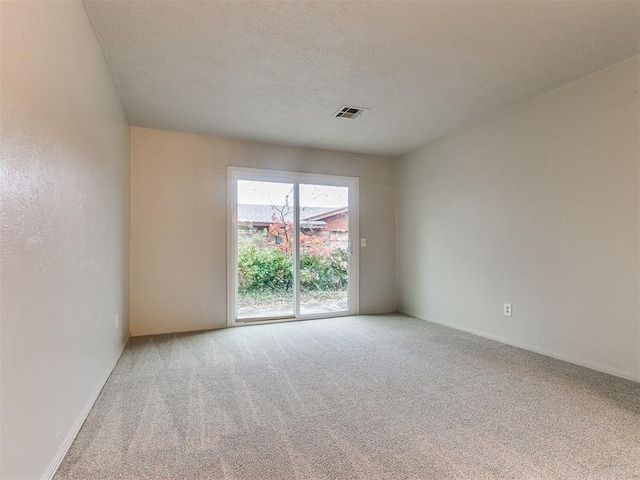 empty room with carpet flooring and a textured ceiling