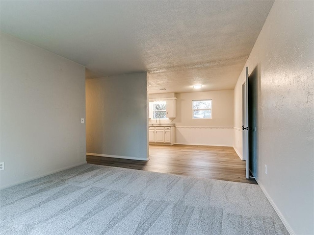 empty room featuring a textured ceiling and light hardwood / wood-style flooring