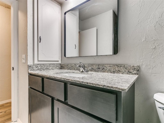 bathroom featuring hardwood / wood-style floors, vanity, and toilet