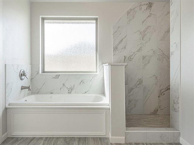 bathroom featuring a healthy amount of sunlight and separate shower and tub