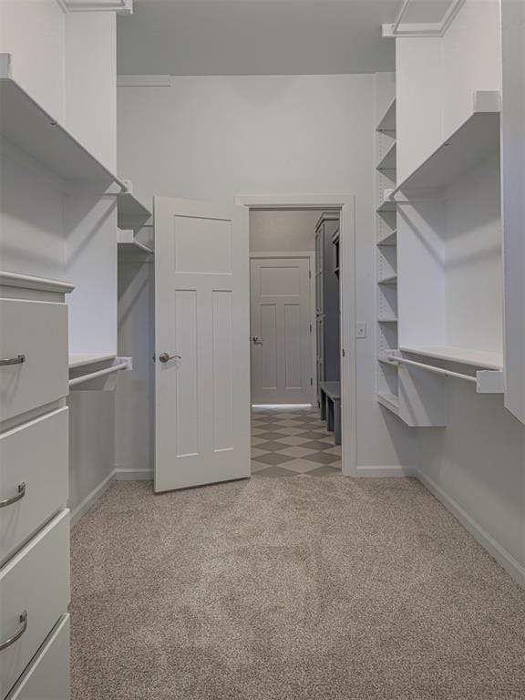 walk in closet with carpet flooring