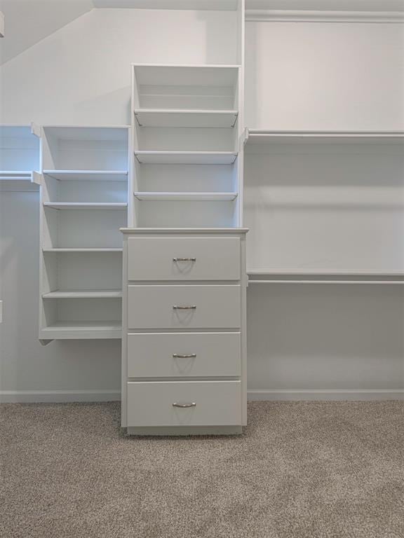 spacious closet with carpet and lofted ceiling