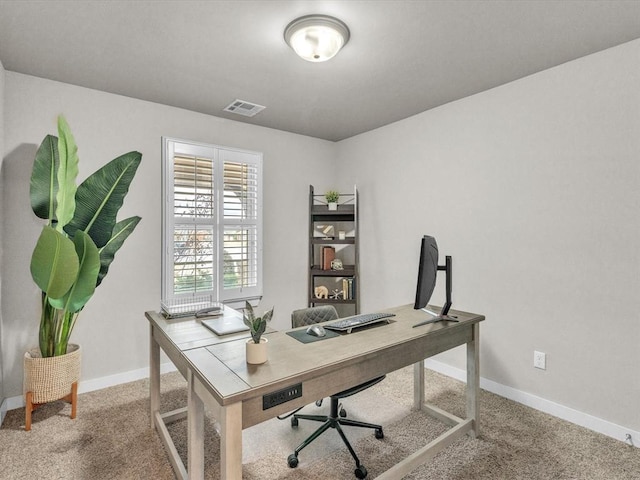 view of carpeted home office