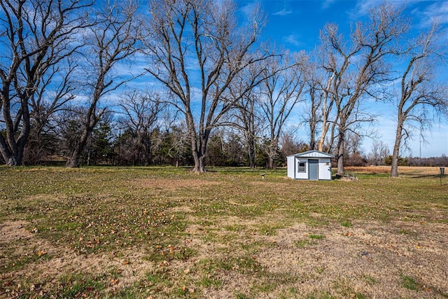 view of yard featuring a shed