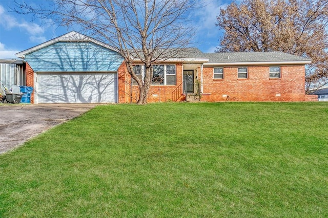 single story home with a front lawn and a garage