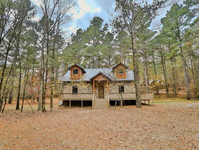 view of front of property with a deck