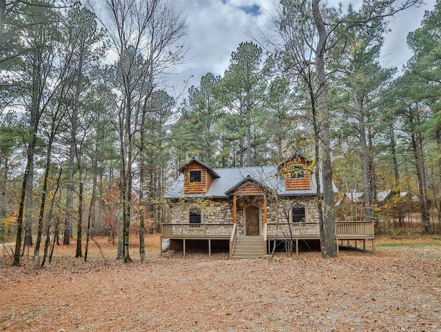 view of front facade with a deck