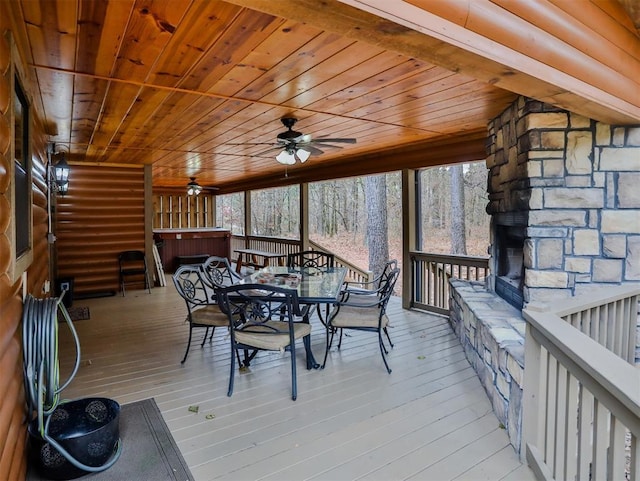 527 High Peak Trl, Broken Bow, OK 74728 - sunroom / solarium with outdoor dining area, a ceiling fan, and healthy amount of natural light