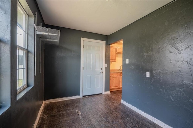 unfurnished room featuring dark hardwood / wood-style floors and sink