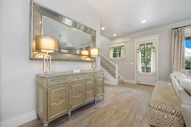 entrance foyer with light hardwood / wood-style floors