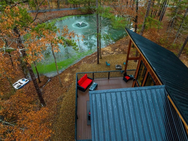 view of jungle gym with a wooden deck
